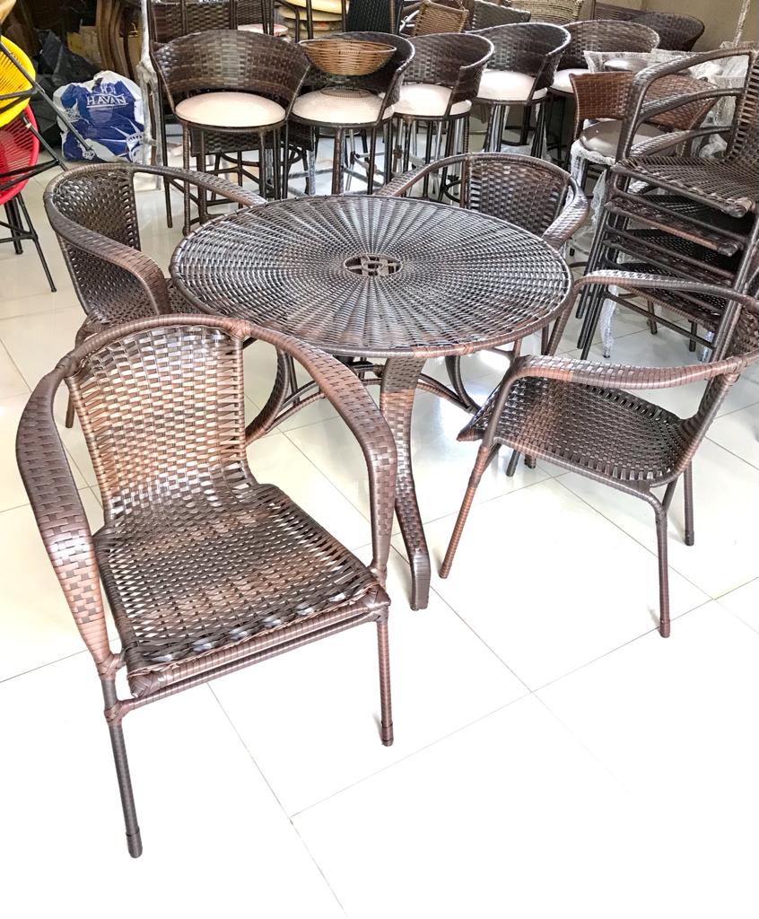 Conjunto Mesa 4 Poltronas Junco Fibra Sintética Mesa Área Externa