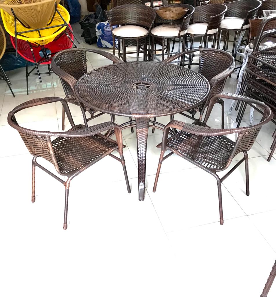 Conjunto Mesa 4 Poltronas Junco Fibra Sintética Mesa Área Externa 