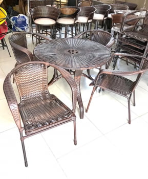 Conjunto Mesa 4 Poltronas Junco Fibra Sintética Mesa Área Externa 